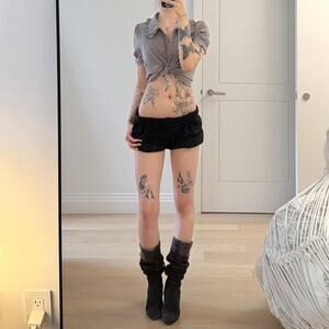 Japanese vintage gingham tie front blouse